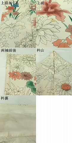 平和屋着物▽訪問着　単衣　手描き　草花文　金彩　正絹　逸品　AABI9609jh