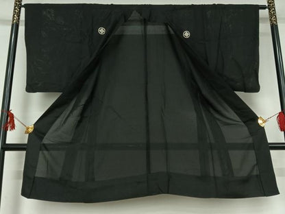 平和屋着物▽男性　羽織　黒紋付　絽　暗紅色　正絹　逸品　AABI9610jh