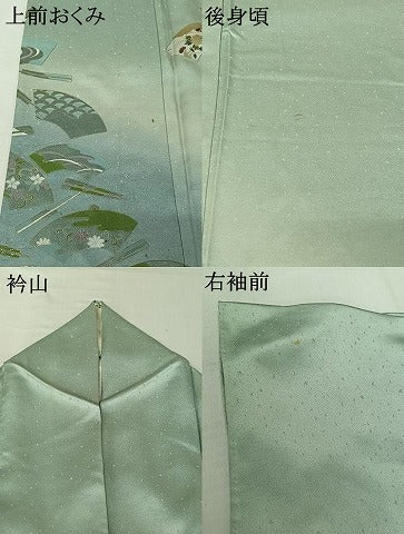 平和屋着物▽訪問着　単衣　地紙花文　暈し染め　金銀彩　正絹　逸品　AABI9611jh