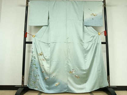 平和屋着物▽訪問着　単衣　地紙花文　暈し染め　金銀彩　正絹　逸品　AABI9611jh
