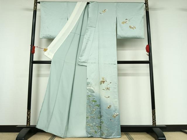 平和屋着物▽訪問着　単衣　地紙花文　暈し染め　金銀彩　正絹　逸品　AABI9611jh