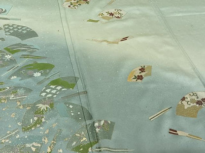 平和屋着物▽訪問着　単衣　地紙花文　暈し染め　金銀彩　正絹　逸品　AABI9611jh