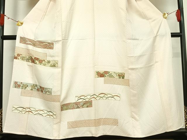 平和屋着物▽銀座きしや　訪問着　単衣　刺繍　横段花文　金彩　たとう紙付き　正絹　逸品　AABI9612jh