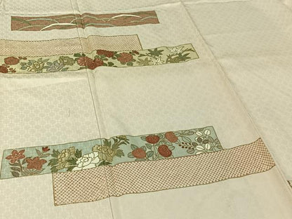 平和屋着物▽銀座きしや　訪問着　単衣　刺繍　横段花文　金彩　たとう紙付き　正絹　逸品　AABI9612jh