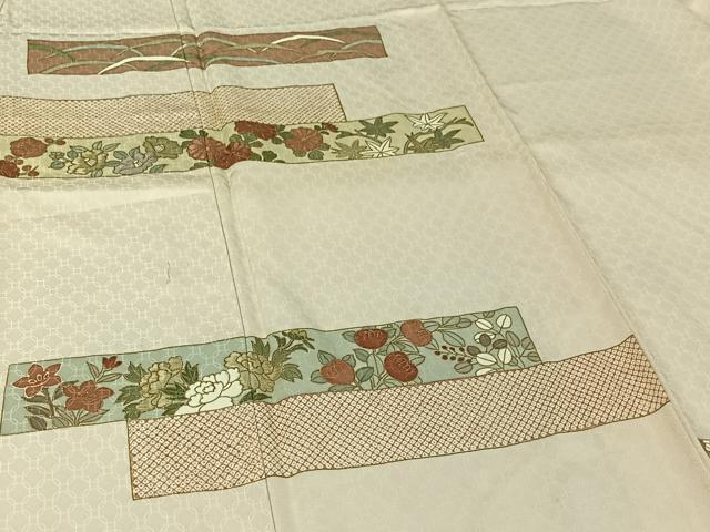 平和屋着物▽銀座きしや　訪問着　単衣　刺繍　横段花文　金彩　たとう紙付き　正絹　逸品　AABI9612jh