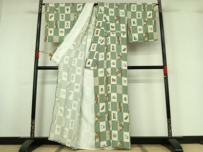 平和屋着物▽上質な小紋　単衣　十二支　正絹　逸品　AABI9613jh