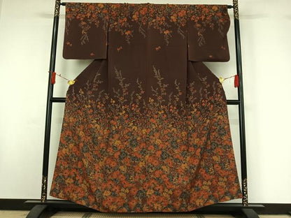 平和屋着物▽訪問着　単衣　草花文　金彩　正絹　逸品　AABI9614jh