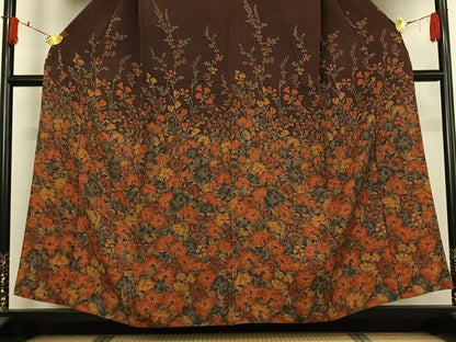 平和屋着物▽訪問着　単衣　草花文　金彩　正絹　逸品　AABI9614jh