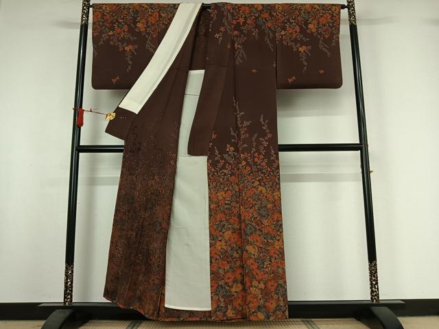 平和屋着物▽訪問着　単衣　草花文　金彩　正絹　逸品　AABI9614jh