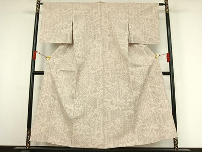 平和屋着物▽結城紬 単衣 80亀甲 切嵌花唐草文 正絹 逸品 AABI9615jh