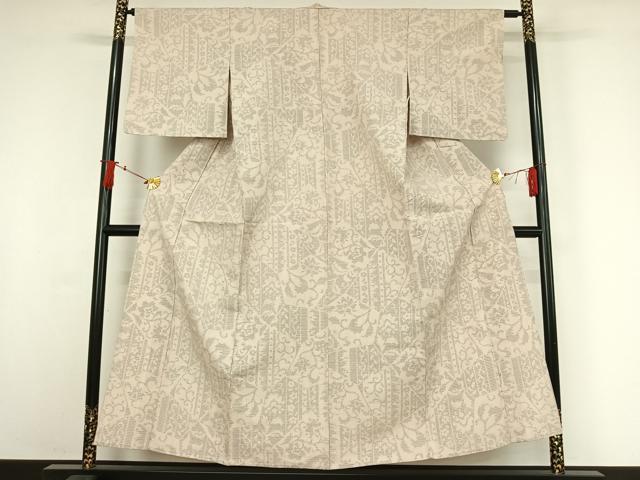 平和屋着物▽結城紬 単衣 80亀甲 切嵌花唐草文 正絹 逸品 AABI9615jh