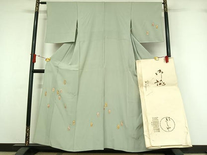 平和屋着物▽銀座きしや　訪問着　単衣　短冊花文　金彩　たとう紙付き　正絹　逸品　AABI9616jh