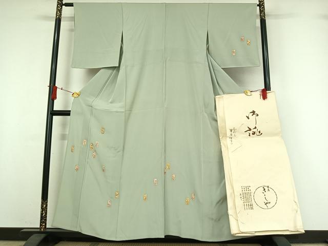 平和屋着物▽銀座きしや　訪問着　単衣　短冊花文　金彩　たとう紙付き　正絹　逸品　AABI9616jh