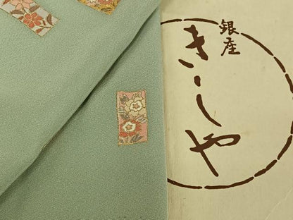 平和屋着物▽銀座きしや　訪問着　単衣　短冊花文　金彩　たとう紙付き　正絹　逸品　AABI9616jh