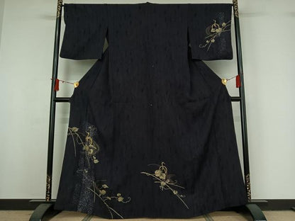 平和屋着物▽訪問着　単衣　南天文　鶴　金彩　正絹　逸品　AABI9618jh