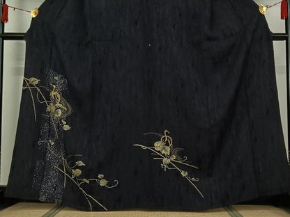 平和屋着物▽訪問着　単衣　南天文　鶴　金彩　正絹　逸品　AABI9618jh