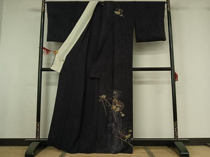 平和屋着物▽訪問着　単衣　南天文　鶴　金彩　正絹　逸品　AABI9618jh