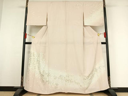 平和屋着物▽訪問着　単衣　総刺繍　舞桜文　暈し染め　正絹　逸品　AABI9619jh