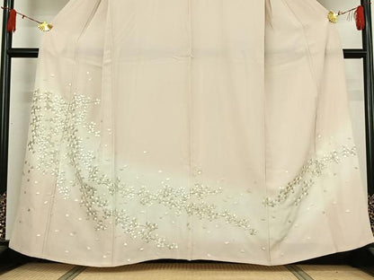 平和屋着物▽訪問着　単衣　総刺繍　舞桜文　暈し染め　正絹　逸品　AABI9619jh