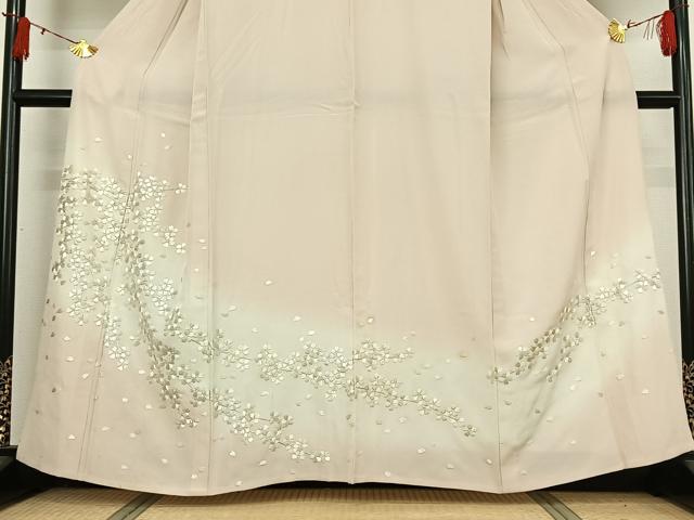 平和屋着物▽訪問着　単衣　総刺繍　舞桜文　暈し染め　正絹　逸品　AABI9619jh