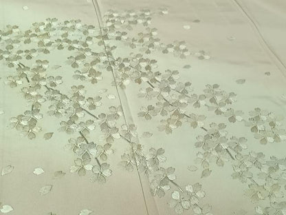 平和屋着物▽訪問着　単衣　総刺繍　舞桜文　暈し染め　正絹　逸品　AABI9619jh