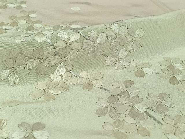 平和屋着物▽訪問着　単衣　総刺繍　舞桜文　暈し染め　正絹　逸品　AABI9619jh