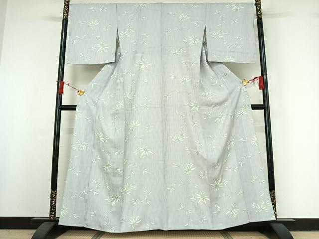 平和屋着物▽上質な小紋　単衣　草葉文　銀彩　さが美扱い　正絹　逸品　AABI9620jh