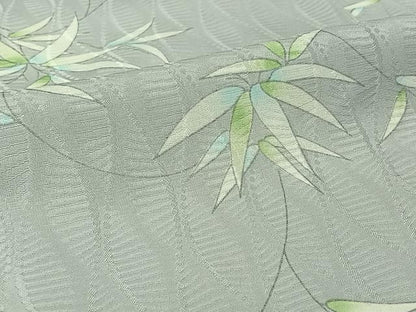 平和屋着物▽上質な小紋　単衣　草葉文　銀彩　さが美扱い　正絹　逸品　AABI9620jh