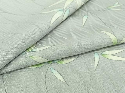 平和屋着物▽上質な小紋　単衣　草葉文　銀彩　さが美扱い　正絹　逸品　AABI9620jh