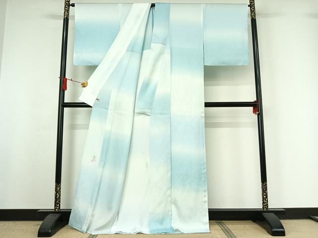 平和屋着物▽訪問着 単衣 紬地 作家物 手描き 草葉文 暈し染め さが美扱い 正絹 逸品 AABI9621jh
