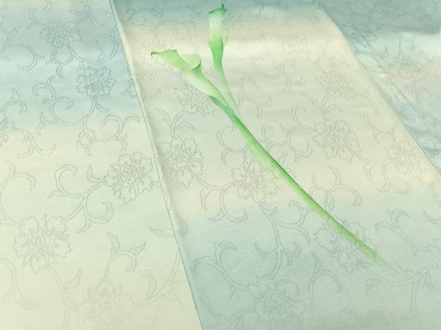 平和屋着物▽訪問着 単衣 紬地 作家物 手描き 草葉文 暈し染め さが美扱い 正絹 逸品 AABI9621jh