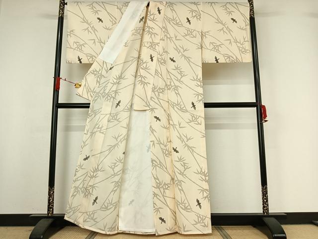 平和屋着物▽小紋　単衣　笹の葉飛鳥文　洗える着物　AABI9623jh