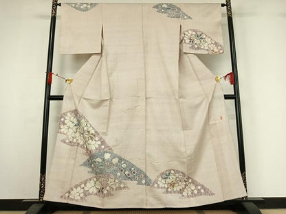 平和屋着物▽十日町 名門 滝泰謹製 訪問着 単衣 紬地 絞り 辻が花 正絹 逸品 AABI9624jh