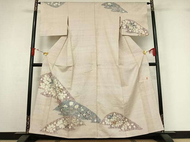 平和屋着物▽十日町 名門 滝泰謹製 訪問着 単衣 紬地 絞り 辻が花 正絹 逸品 AABI9624jh