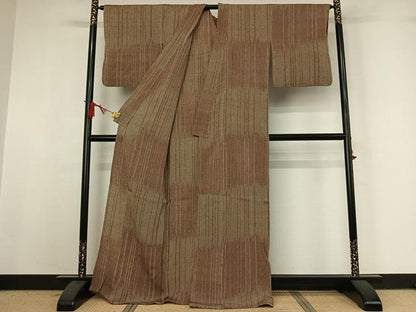 平和屋着物▽ひなや工房 くむ・あむ・おる 伊豆蔵明彦 紬 単衣 横段文 正絹 逸品 AABI9625jh