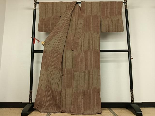平和屋着物▽ひなや工房 くむ・あむ・おる 伊豆蔵明彦 紬 単衣 横段文 正絹 逸品 AABI9625jh