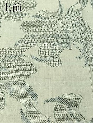 平和屋着物▽本場結城紬　重要無形文化財　単衣　100亀甲　草花文　藍白色地　正絹　逸品　AABI9626jh