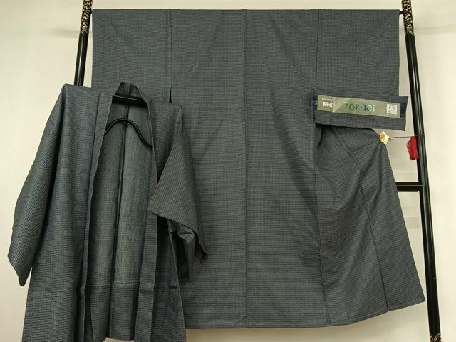 平和屋着物▽男性　小紋　単衣　アンサンブル　幾何学文様　反端付き　AABI9628jh