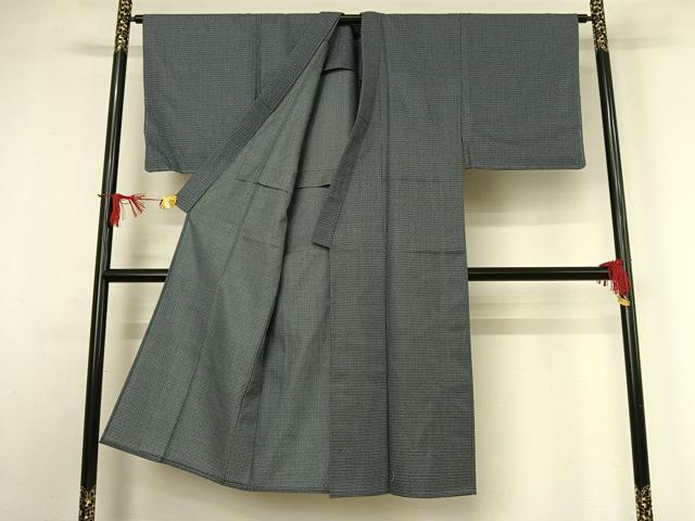 平和屋着物▽男性　小紋　単衣　アンサンブル　幾何学文様　反端付き　AABI9628jh
