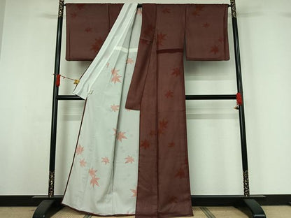 平和屋着物▽小紋　無双　紗袷　紗×絽　舞葉文　楓　さんび謹製　洗える着物　AABI9631jh