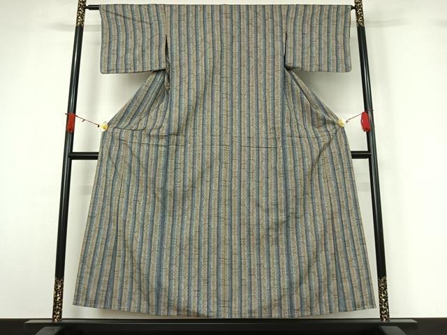 平和屋着物▽上質な紬　単衣　縞　正絹　逸品　未使用　AABI9632jh