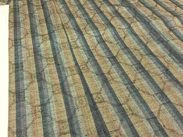 平和屋着物▽上質な紬　単衣　縞　正絹　逸品　未使用　AABI9632jh