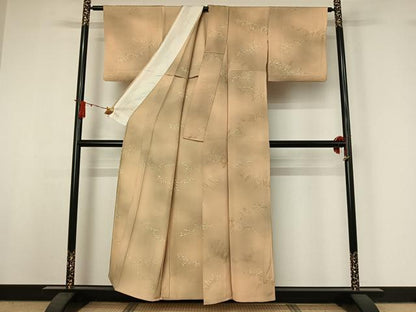平和屋着物▽上質な小紋　単衣　地紋起こし　草葉文　暈し染め　正絹　逸品　AABI9633jh