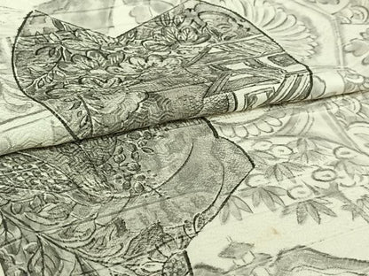 平和屋着物▽小振袖　二尺袖　単衣　手描き　花絵皿文　正絹　逸品　AABI9635jh