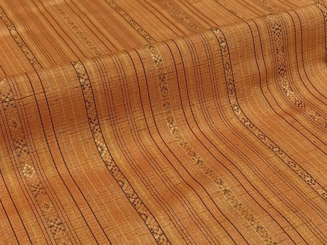 平和屋着物▽上質な紬 単衣 縞 正絹 逸品 AABI9637jh