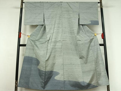 平和屋着物▽訪問着　単衣　紬地　霞文　正絹　逸品　AABI9638jh