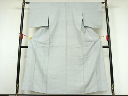 平和屋着物▽上質な紬 単衣 色無地 月白色 正絹 逸品 AABI9639jh