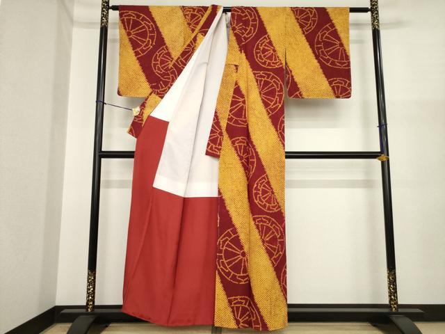 平和屋着物●上質な小紋　総絞り　源氏車文　正絹　逸品　未使用　AABI9645ck