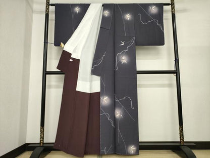 平和屋着物●上質な小紋　枝葉文　ほたる暈し　正絹　逸品　未使用　AABI9646ck