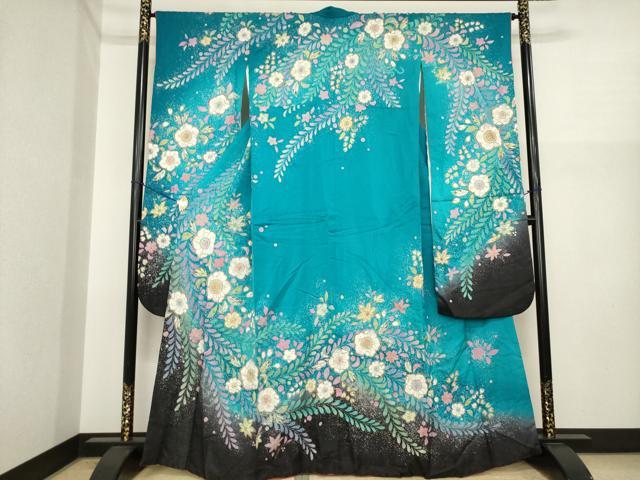 平和屋着物●豪華振袖　辻が花　暈し染め　銀通し地　正絹　逸品　AABI9647ck